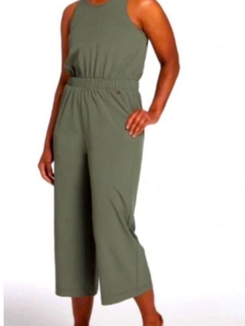 Calia Sleeveless Olive Green Wide-Leg Jumpsuit